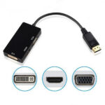 Convertisseur Display Port vers HDMI/DVI/VGA adaptateur durable 3-en-1